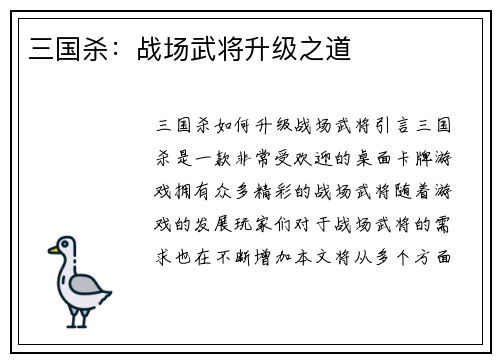 三国杀：战场武将升级之道